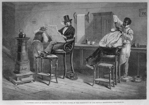 "Barber Shop, Richmond, Virginia, 1853", Slavery Images: A Visual Record of the African Slave Trade and Slave Life in the Early African Diaspora, http://www.slaveryimages.org/s/slaveryimages/item/2724